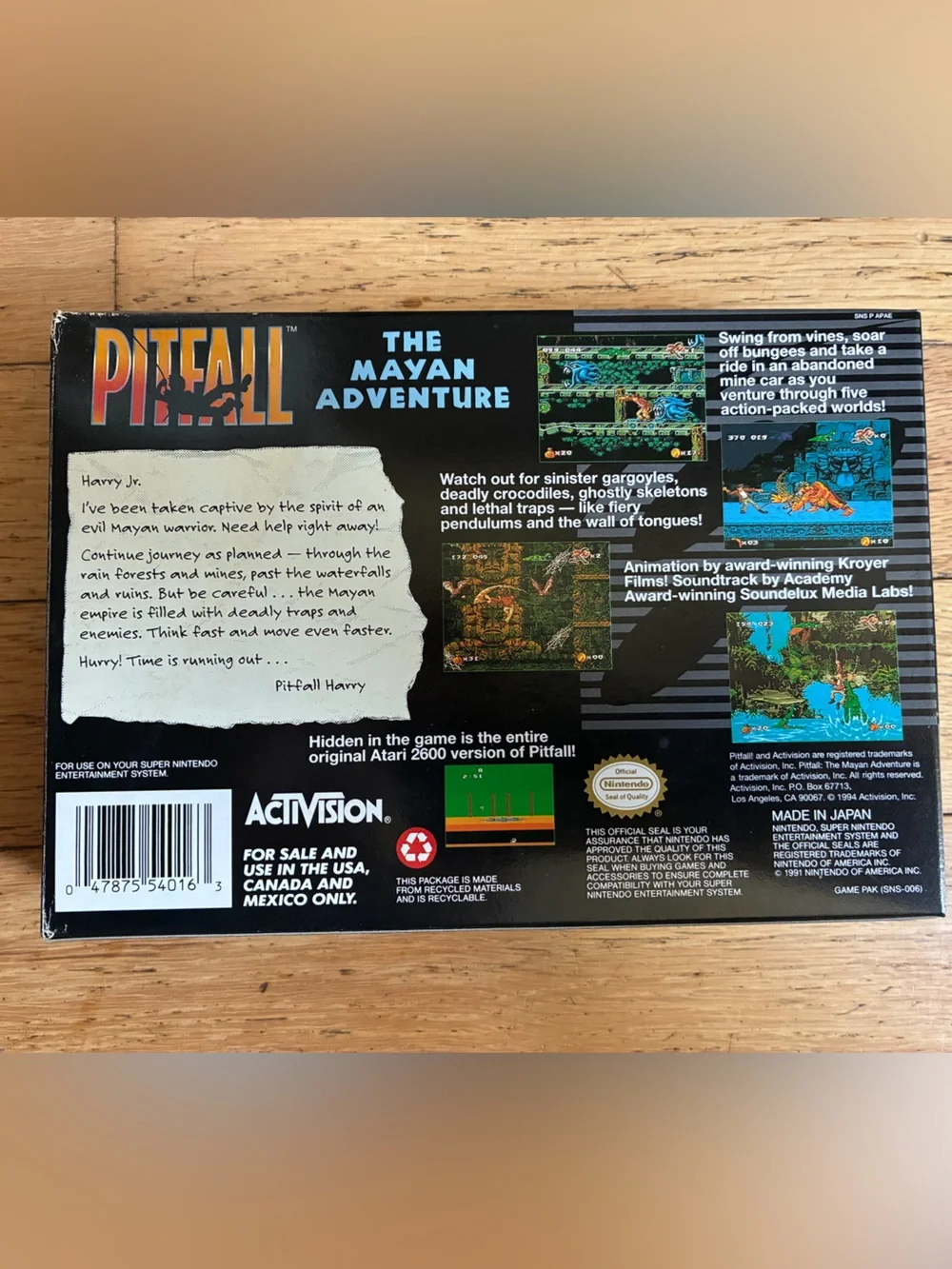 Activision Pitfall: The Mayan Adventure for Super Nintendo - Gray